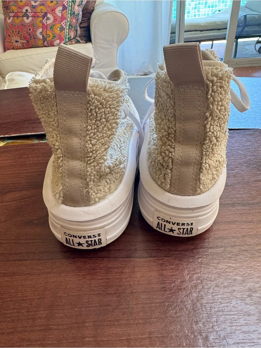 Converse Sherpa High-Top Sneakers in Cream and White